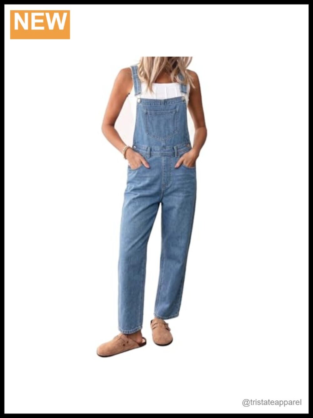 Women's Denim Overalls Straight Leg Adjustable Straps Bib